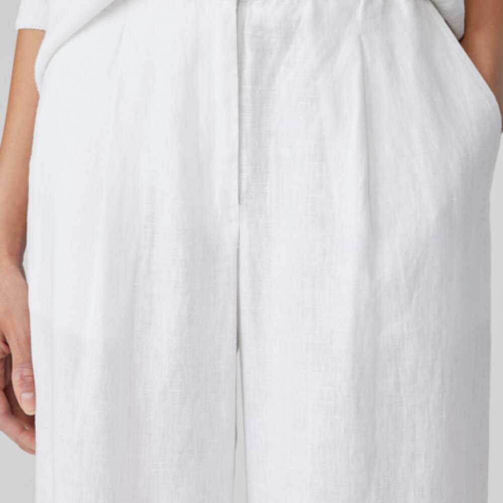 NWT Eileen Fisher White Organic Linen Pleated Wide Ankle F/L Pants - Picture 3 of 8